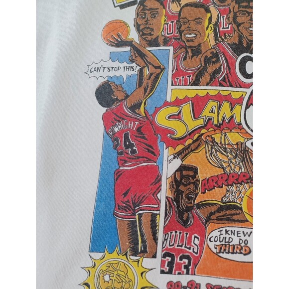 VINTAGE 1993 CHICAGO BULLS SALEM 3-PEAT NBA WORK CHAMPS CARICATURE T-SHIRT LARGE - Picture 8 of 14